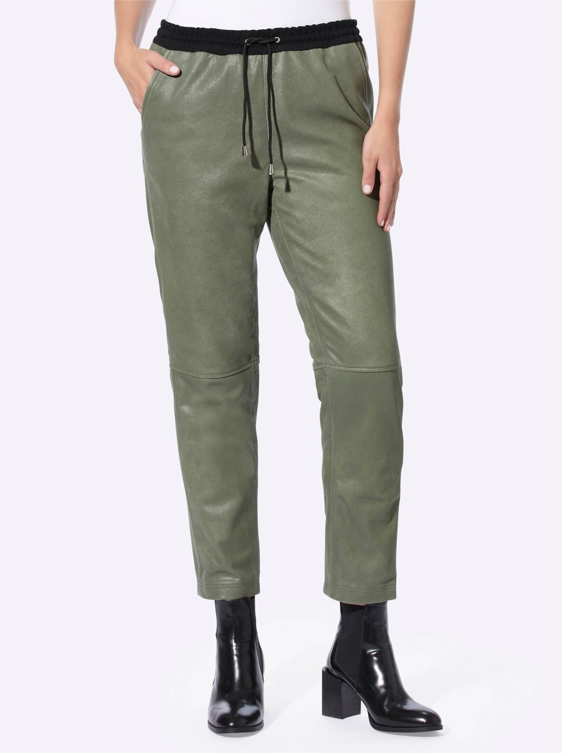 Leder-Jogpants in khaki von heine