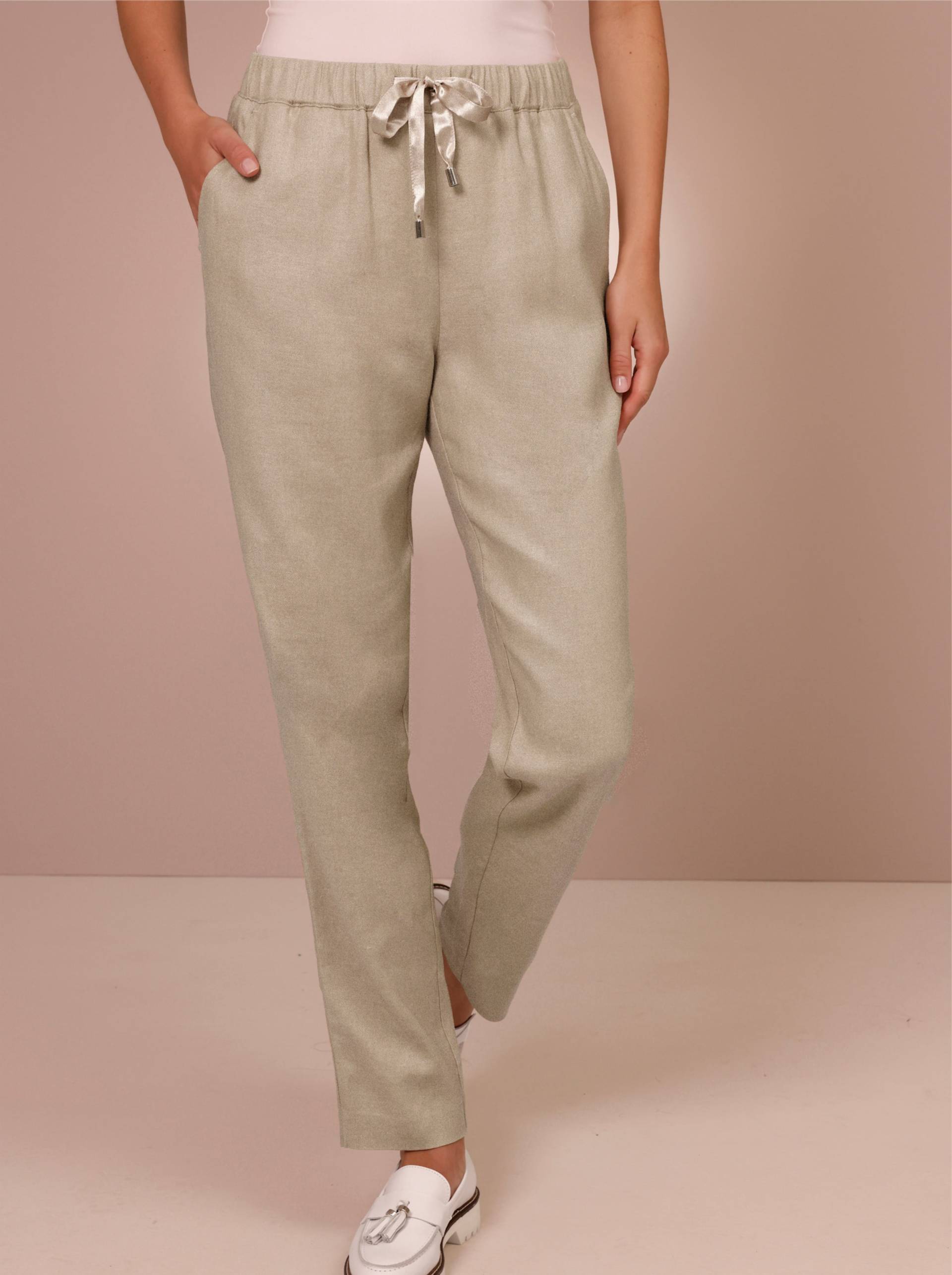 Leinenhose in beige von CREATION L PREMIUM