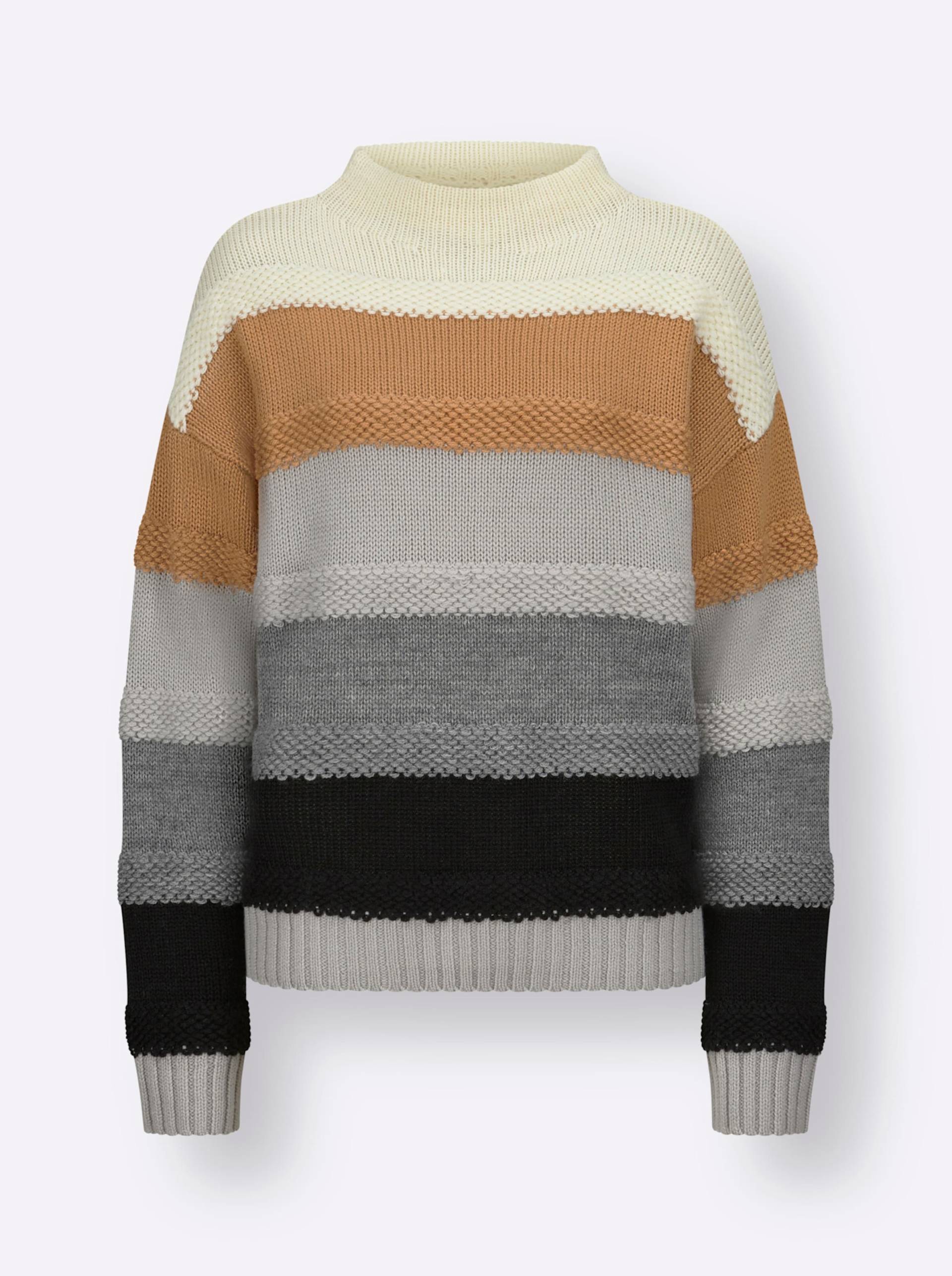 Merino-Mix-Pullover in grau-camel-geringelt von heine