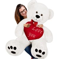 Plüschtier Teddybär XL Weiß inkl. Herzkissen