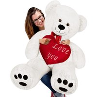 Plüschtier Teddybär XXL Weiß mit Herzkissen