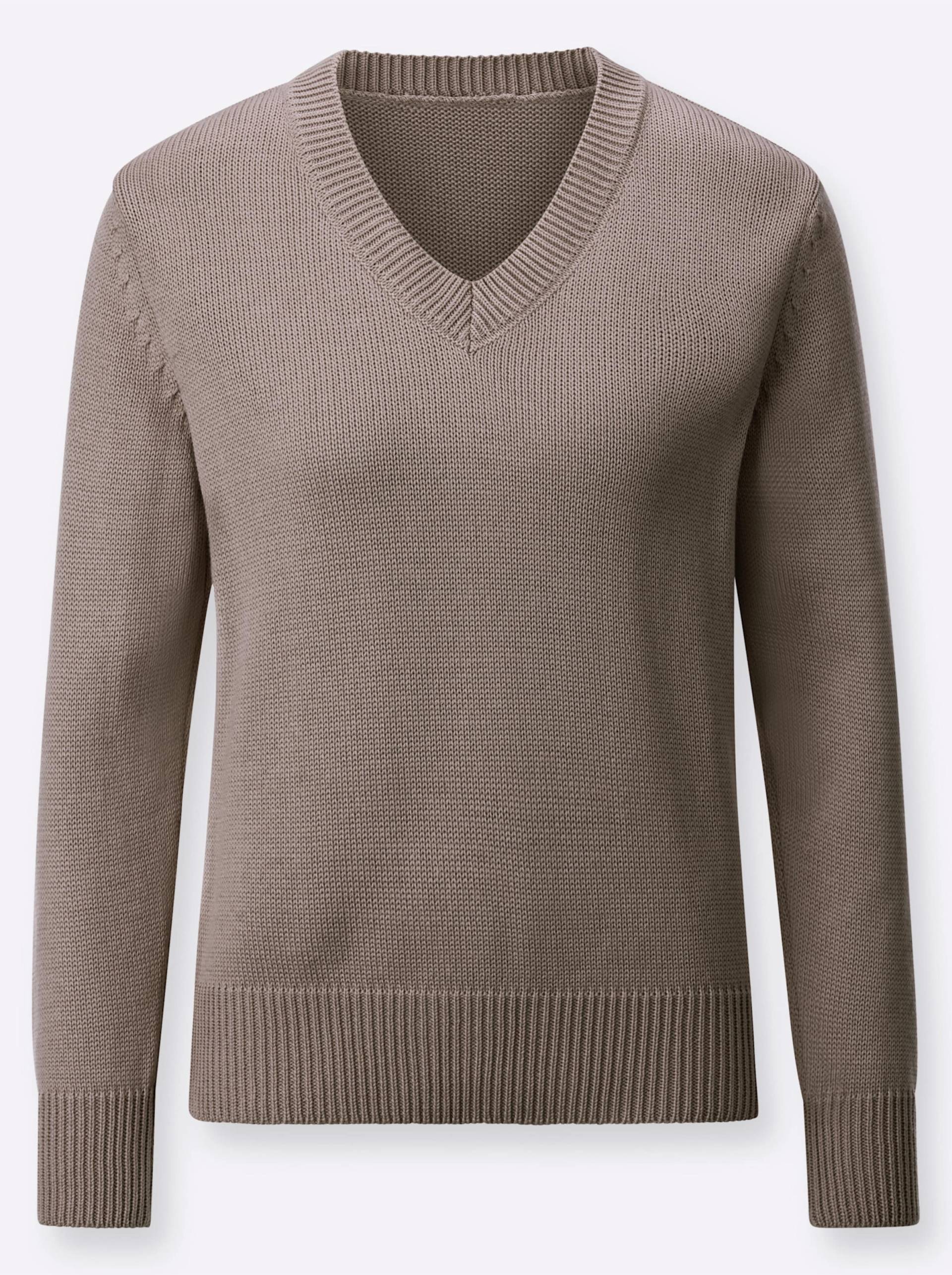 V-Ausschnitt-Pullover in taupe-meliert von heine