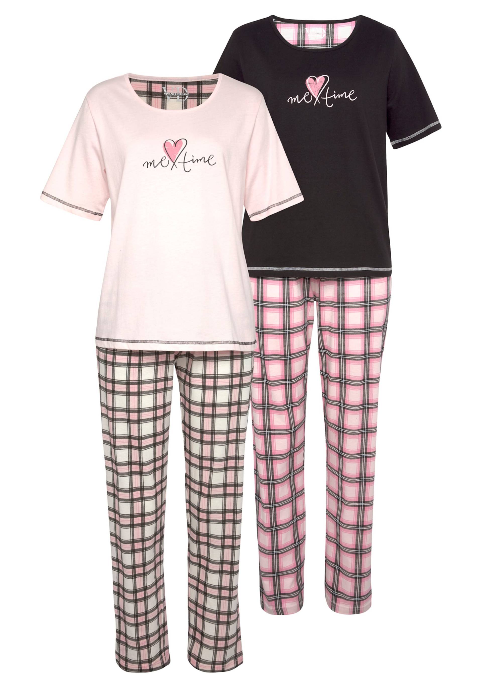 Pyjama in schwarz, schwarz-weiss-kariert, rosa, rosa-schwarz-kariert von Vivance Dreams