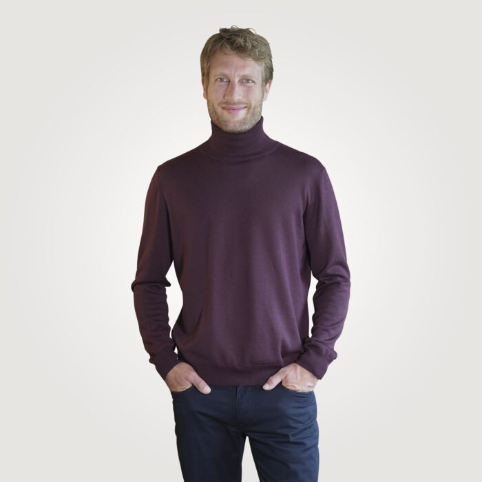 Rollkragen-Pullover mit Merinowolle, bordeaux, S von Enrico Rosselli