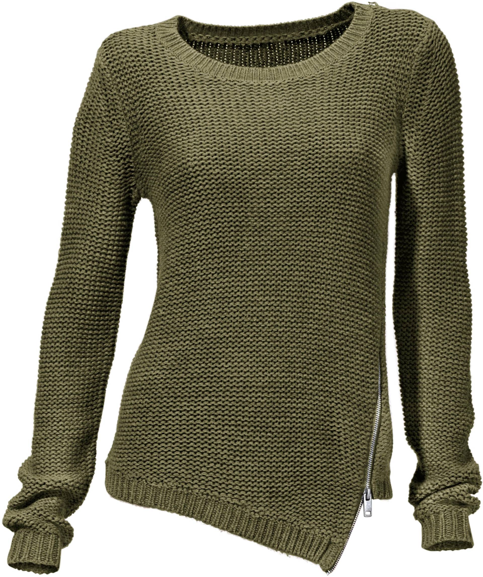 Rundhals-Pullover in oliv von heine