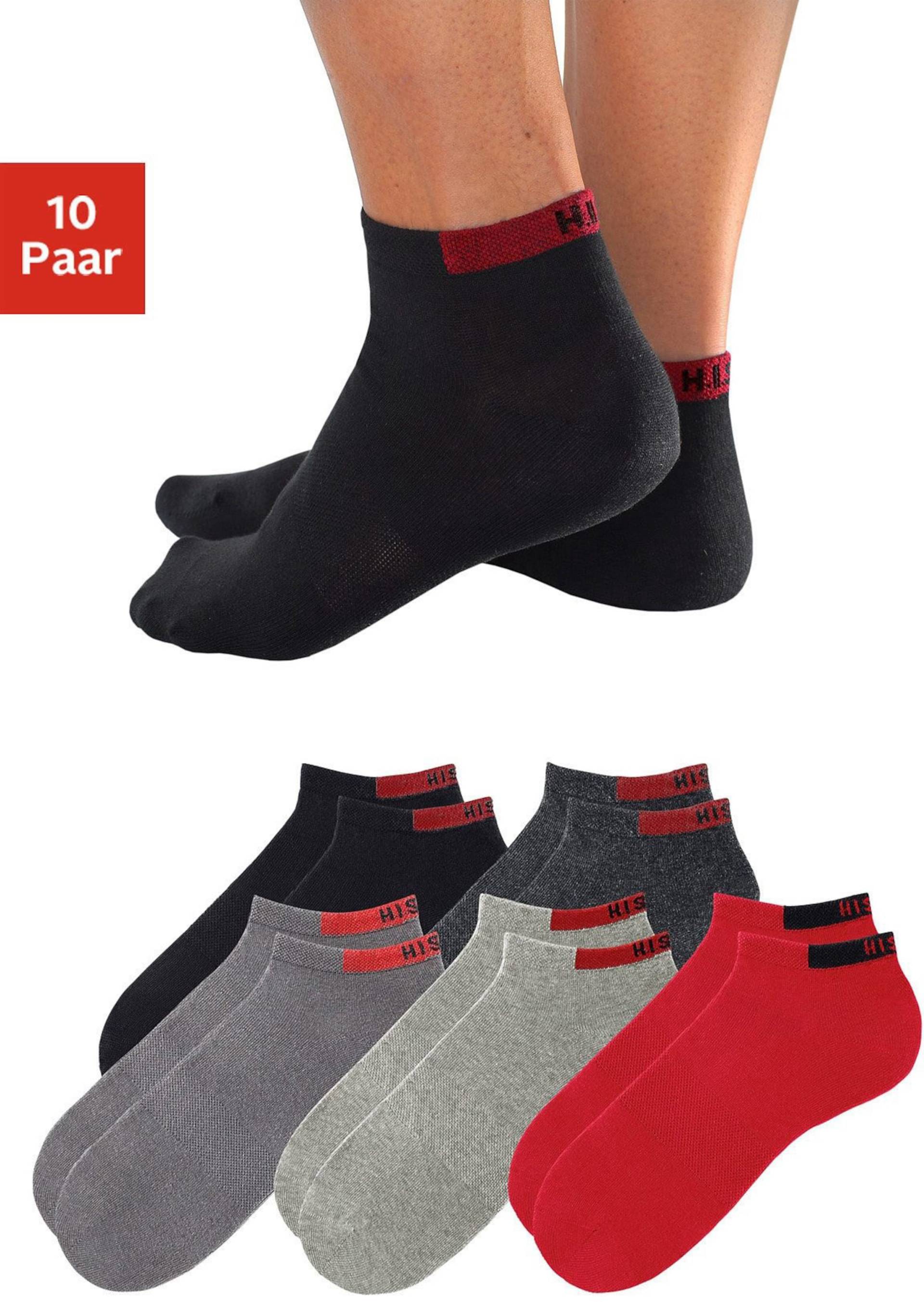 Sneakersocken in 2x schwarz, 2x grau, 2x rot, 2x anthrazit-meliert, 2x hellgrau-meliert von H.I.S