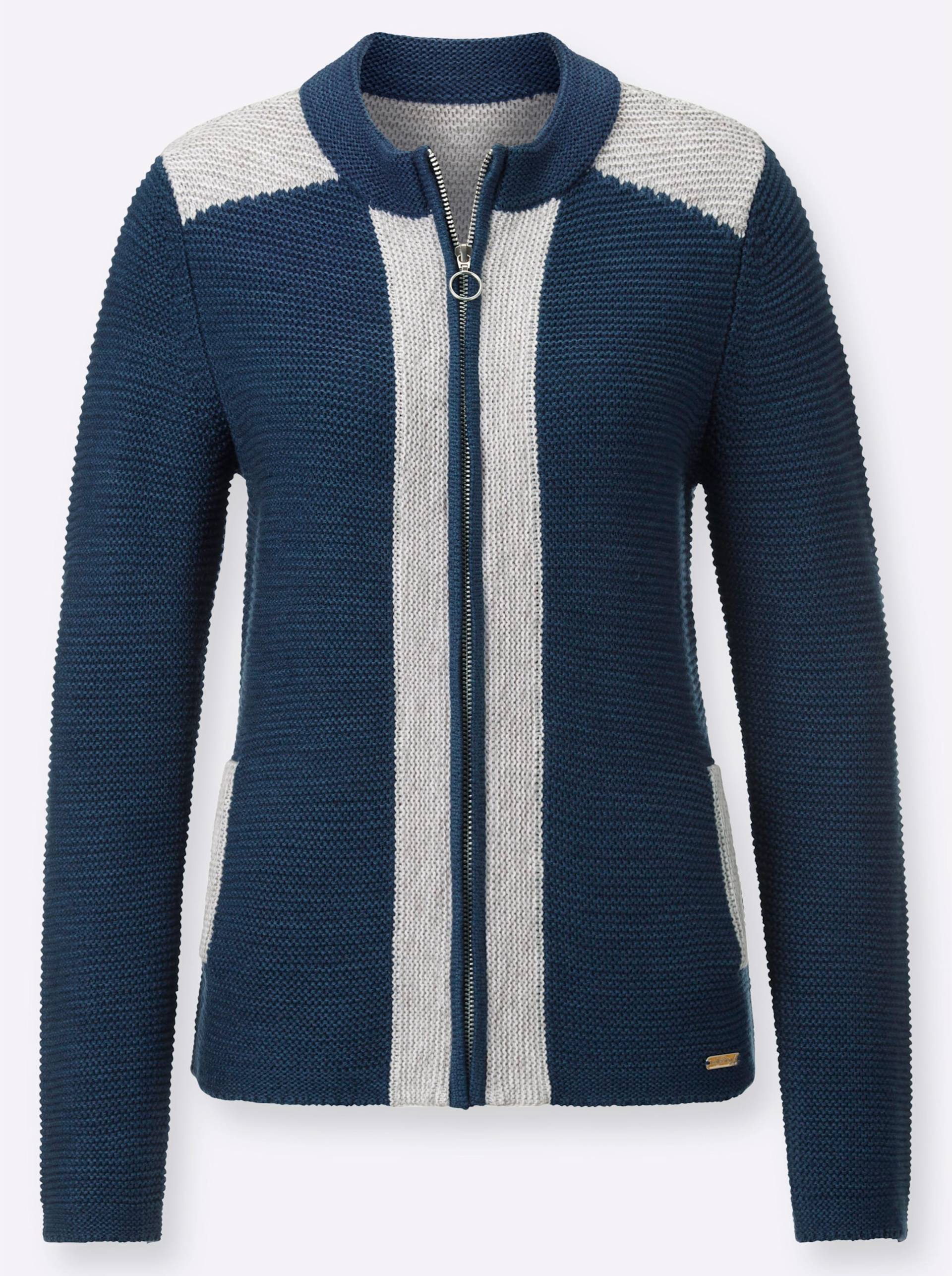 Strickjacke in dunkelblau-steingrau von heine