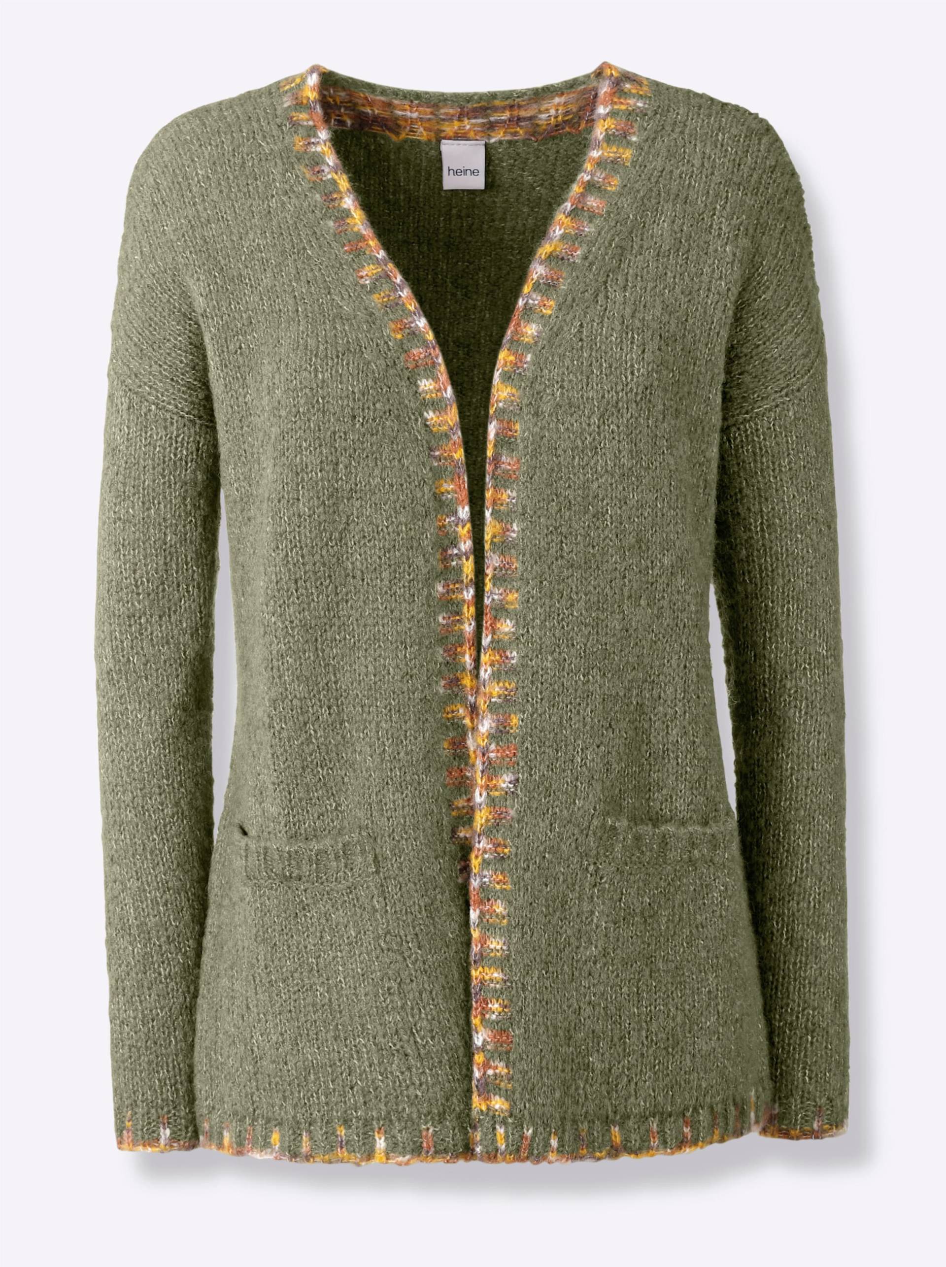 Strickjacke in khaki-ecru-meliert von heine