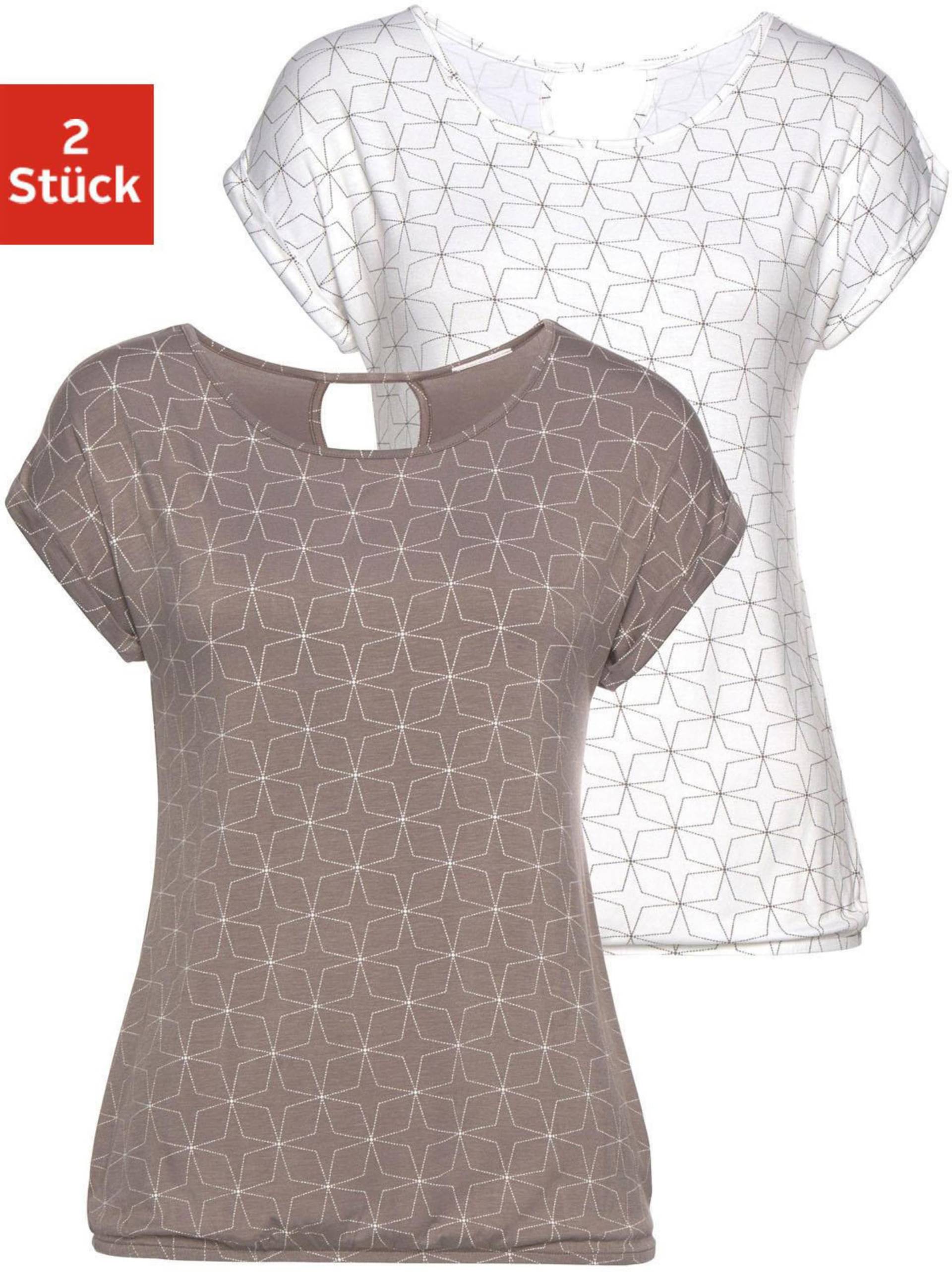 T-Shirt in taupe, weiss von LASCANA