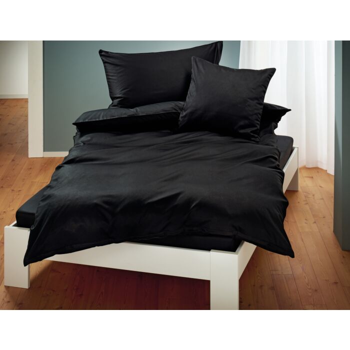 Uni Satin Bettwäsche mit Biese, schwarz, 65x65 cm von Living Home