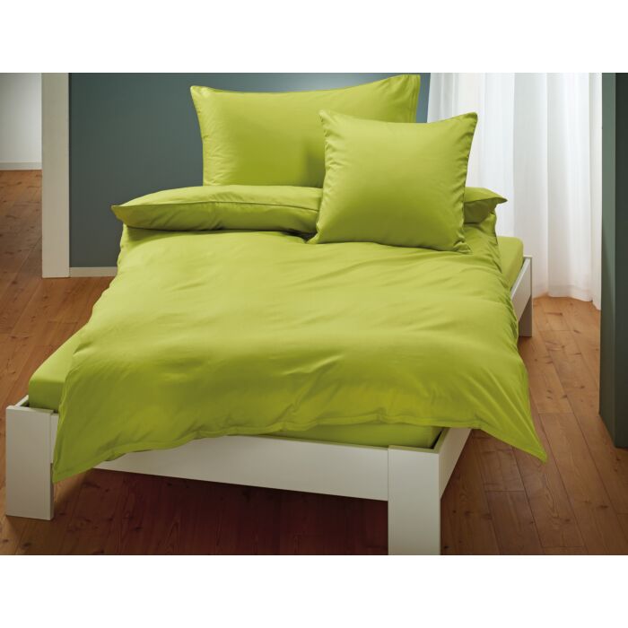 Uni Satin Bettwäsche mit Biese, kiwi, 160x210 cm von Living Home