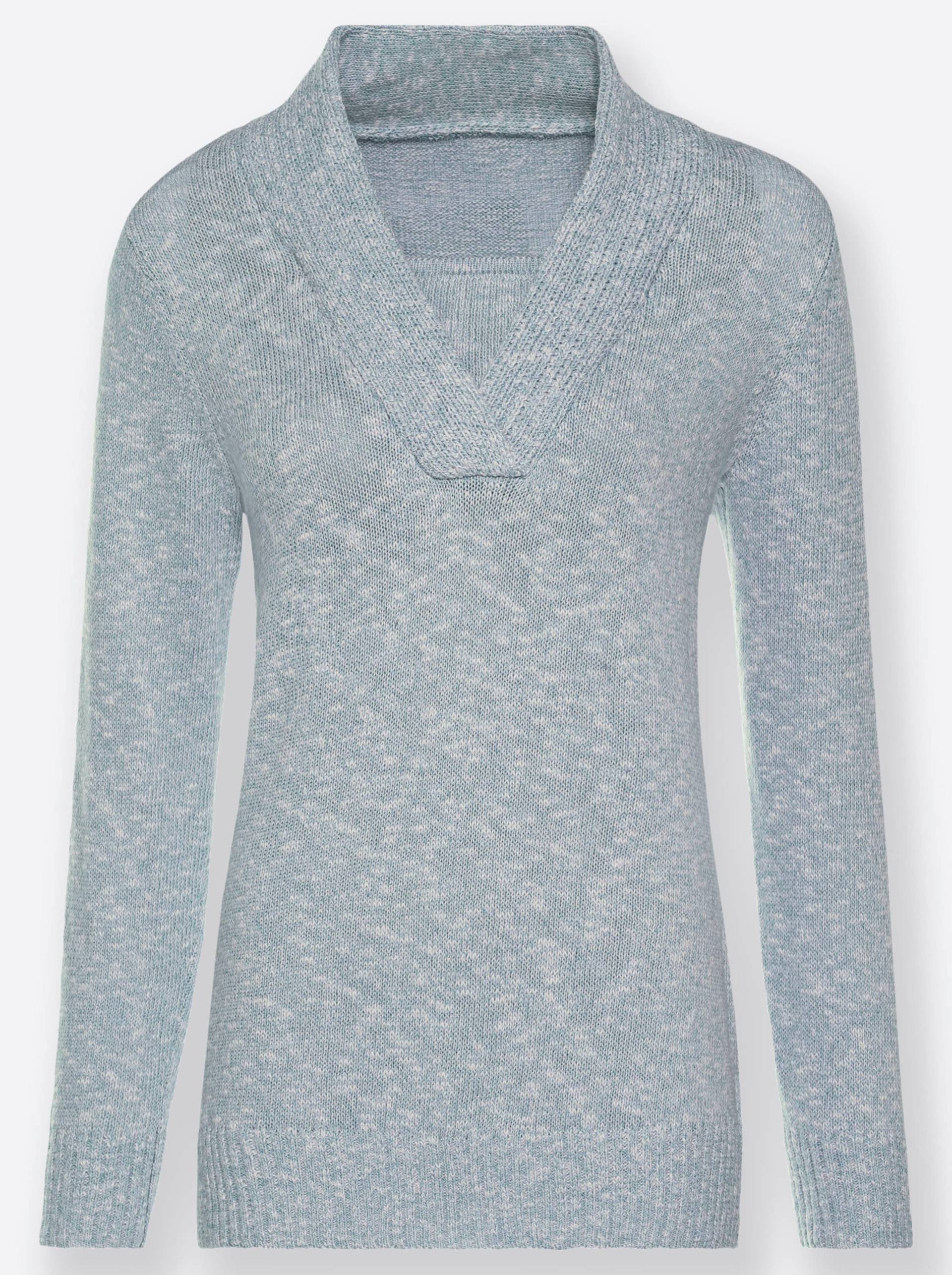 V-Ausschnitt-Pullover in bleu-meliert von heine