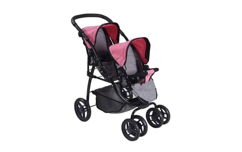 Knorrtoys® Puppen-Zwillingsbuggy »Milo jeans grey«, (Ausstattung: Höhenverstellbarer Griff, Zubehörkorb/-netz) von Knorrtoys®