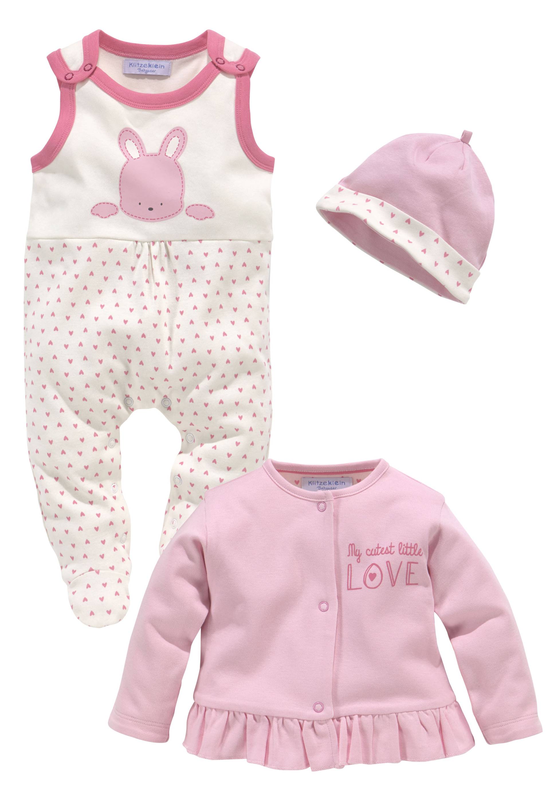KIDSWORLD Strampler, Jäckchen & Mütze »3tlg Baby-Set, für kleine Mädchen«, aus Bio-Baumwolle KIDSWORLD Strampler, Jäckchen & Mütze »3tlg Baby-Set, für kleine Mädchen«, aus Bio-Baumwolle von KIDSWORLD
