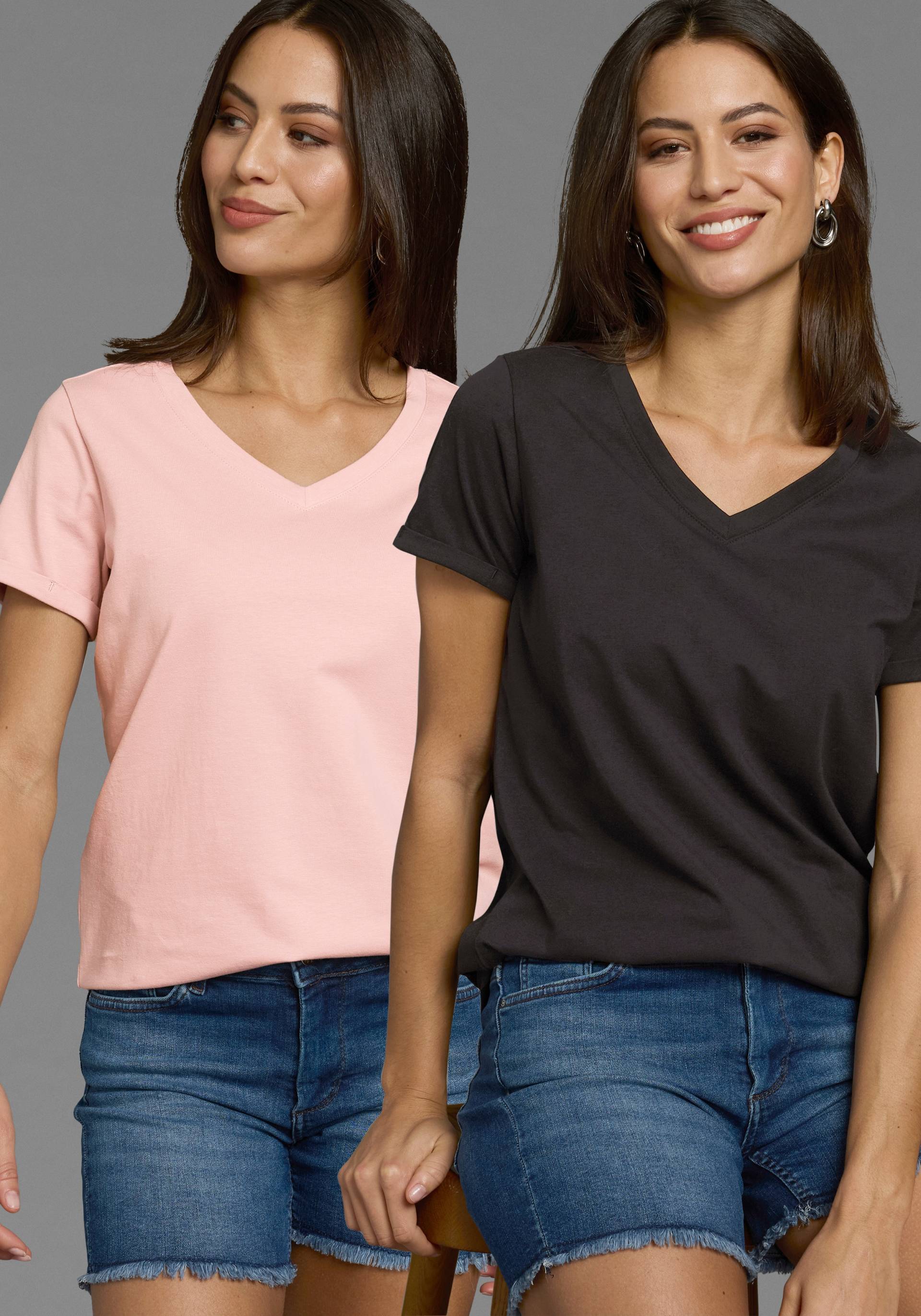 Laura Scott Longshirt, (2-er Pack), V-Ausschnitt von laura scott
