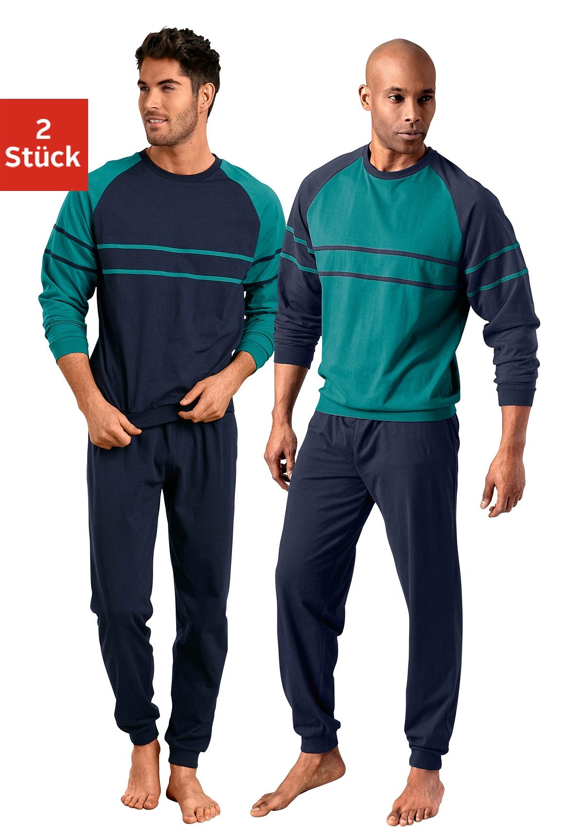le jogger® Pyjama »Schlafanzug für Herren im Doppelpack«, (Packung, 4 tlg., 2 Stück), in langer Form mit aufgesetzten Streifen von le jogger®