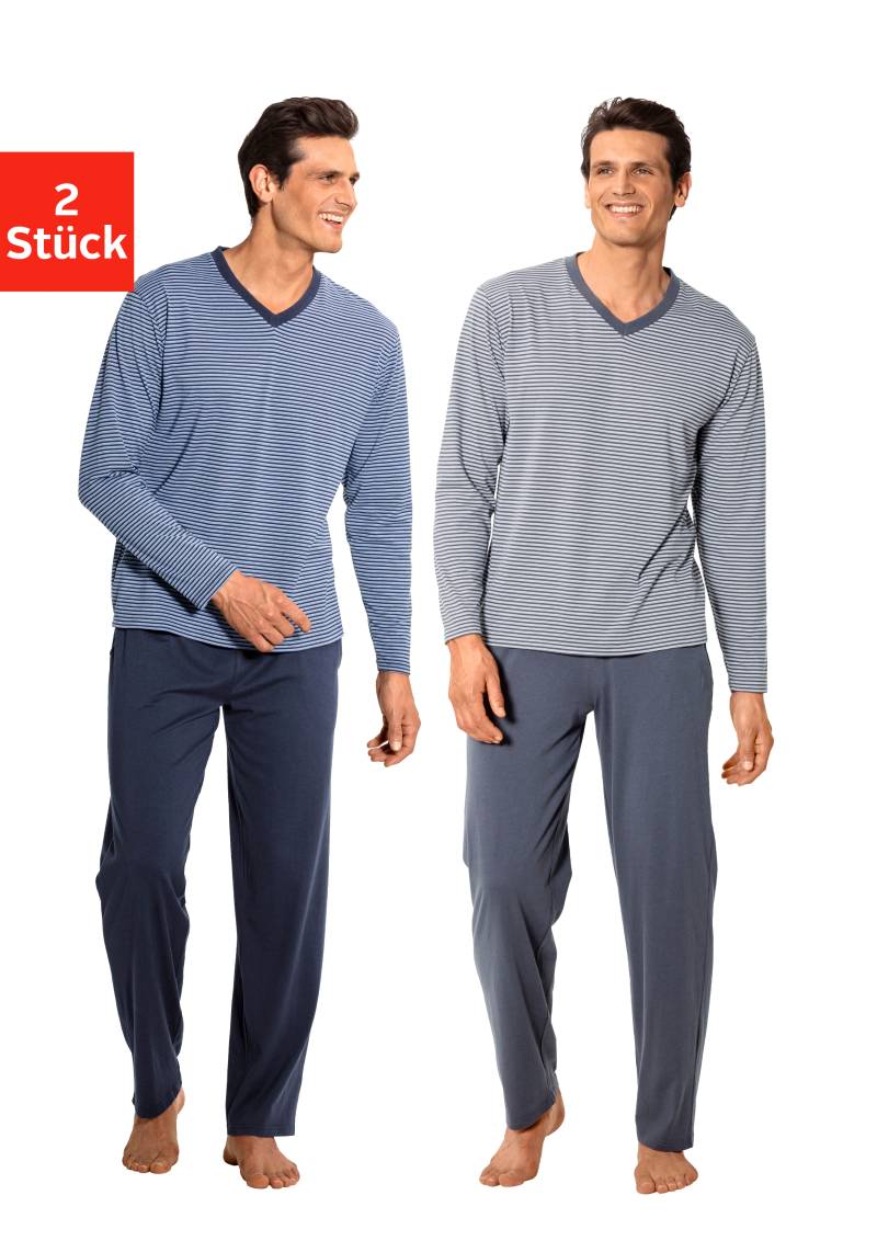 le jogger® Pyjama, (Packung, 4 tlg., 2 Stück), mit garngefärbten Streifen von le jogger®