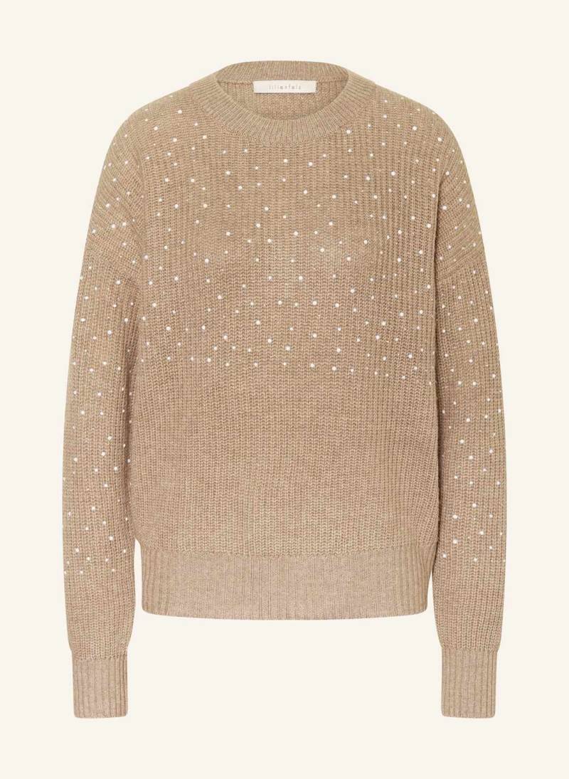 Lilienfels Pullover Mit Cashmere Und Schmucksteinen beige von lilienfels