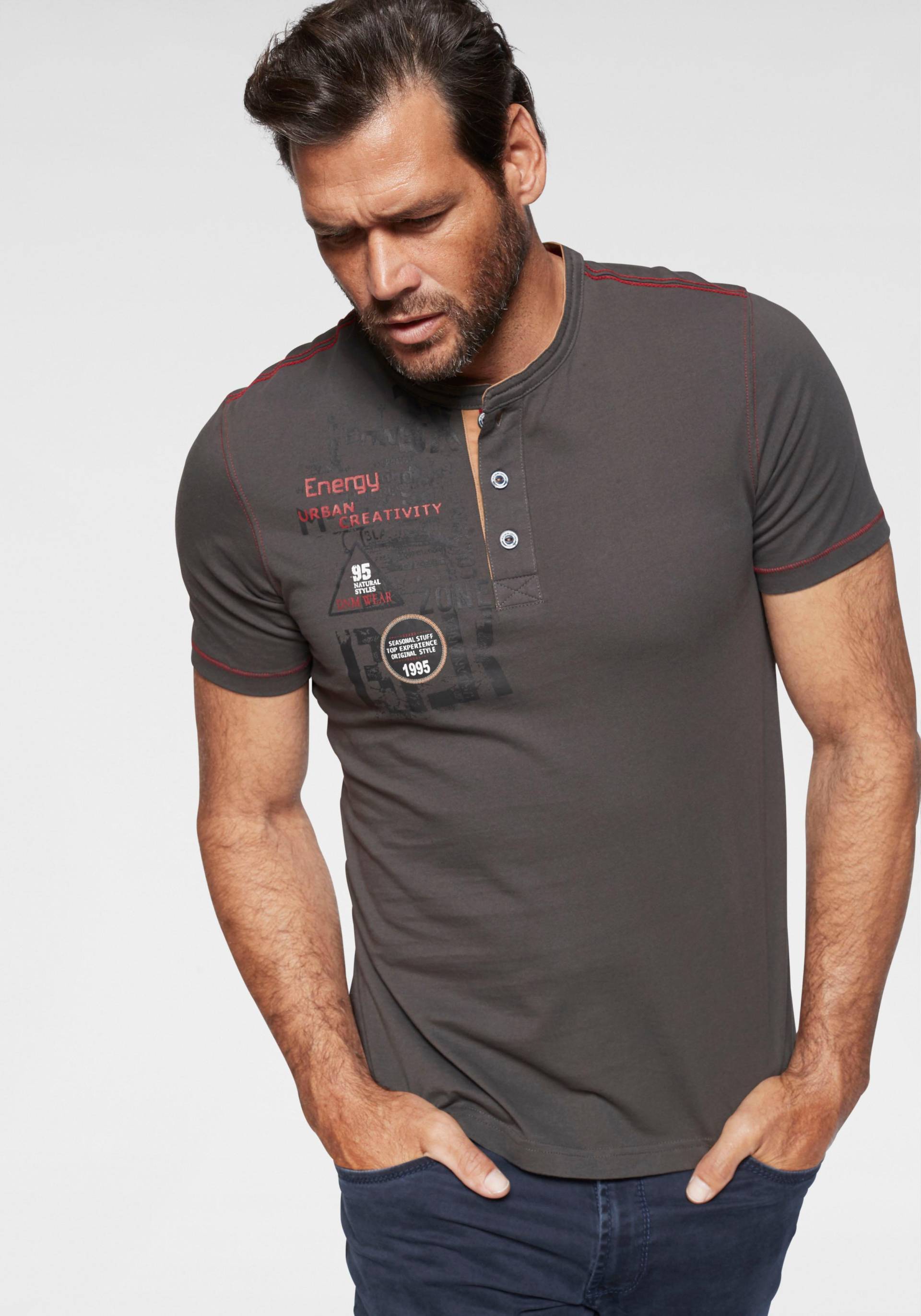 Man's World Henleyshirt, Kurzarm, lässige Passform, bedruckt, Rundhals, casual Man's World Henleyshirt, Kurzarm, lässige Passform, bedruckt, Rundhals, casual von mans world