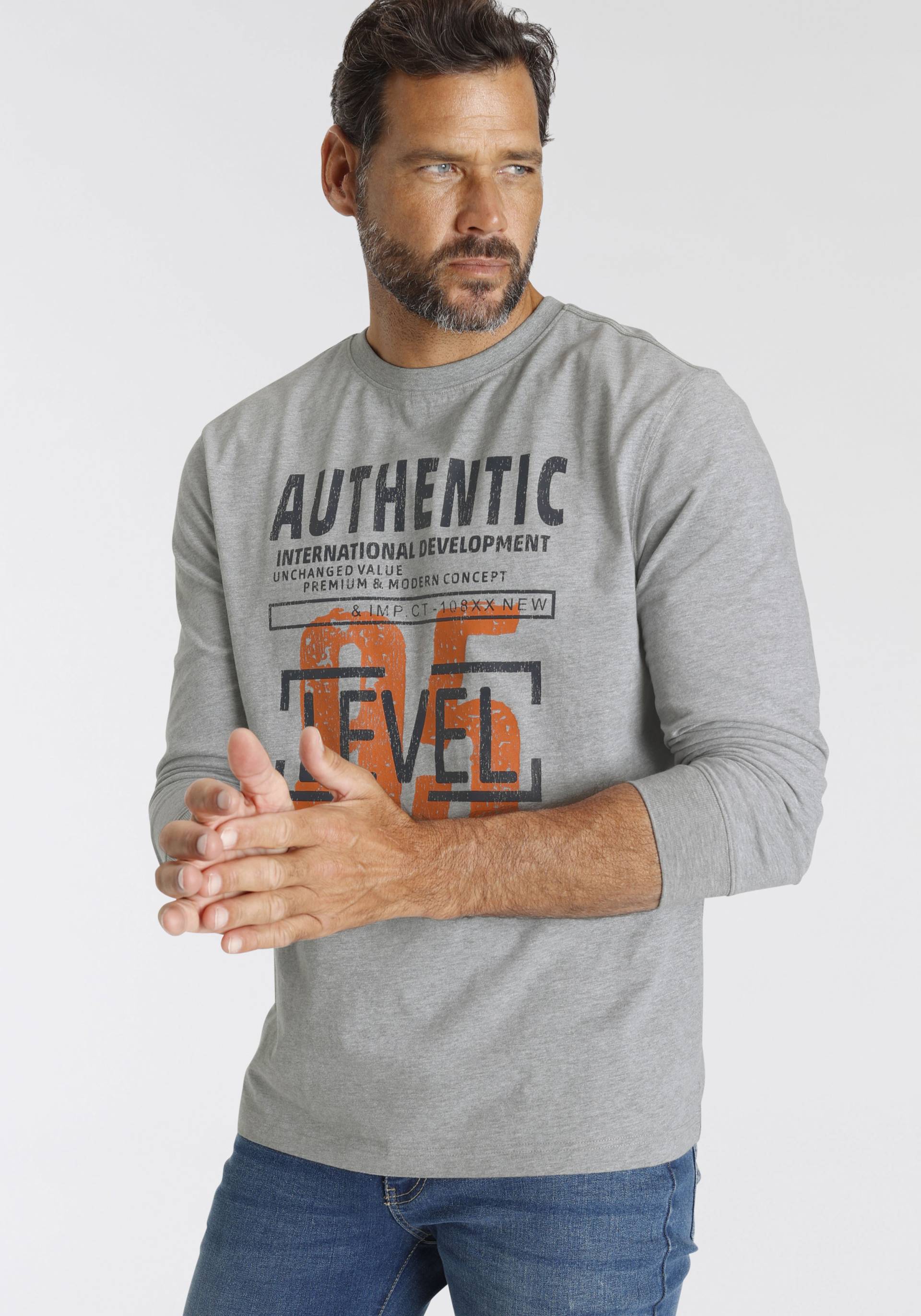 Man's World Langarmshirt, Langarm, bedruckt, aus Baumwolle und Viskose, mit Rippbündchen Man's World Langarmshirt, Langarm, bedruckt, aus Baumwolle und Viskose, mit Rippbündchen von mans world