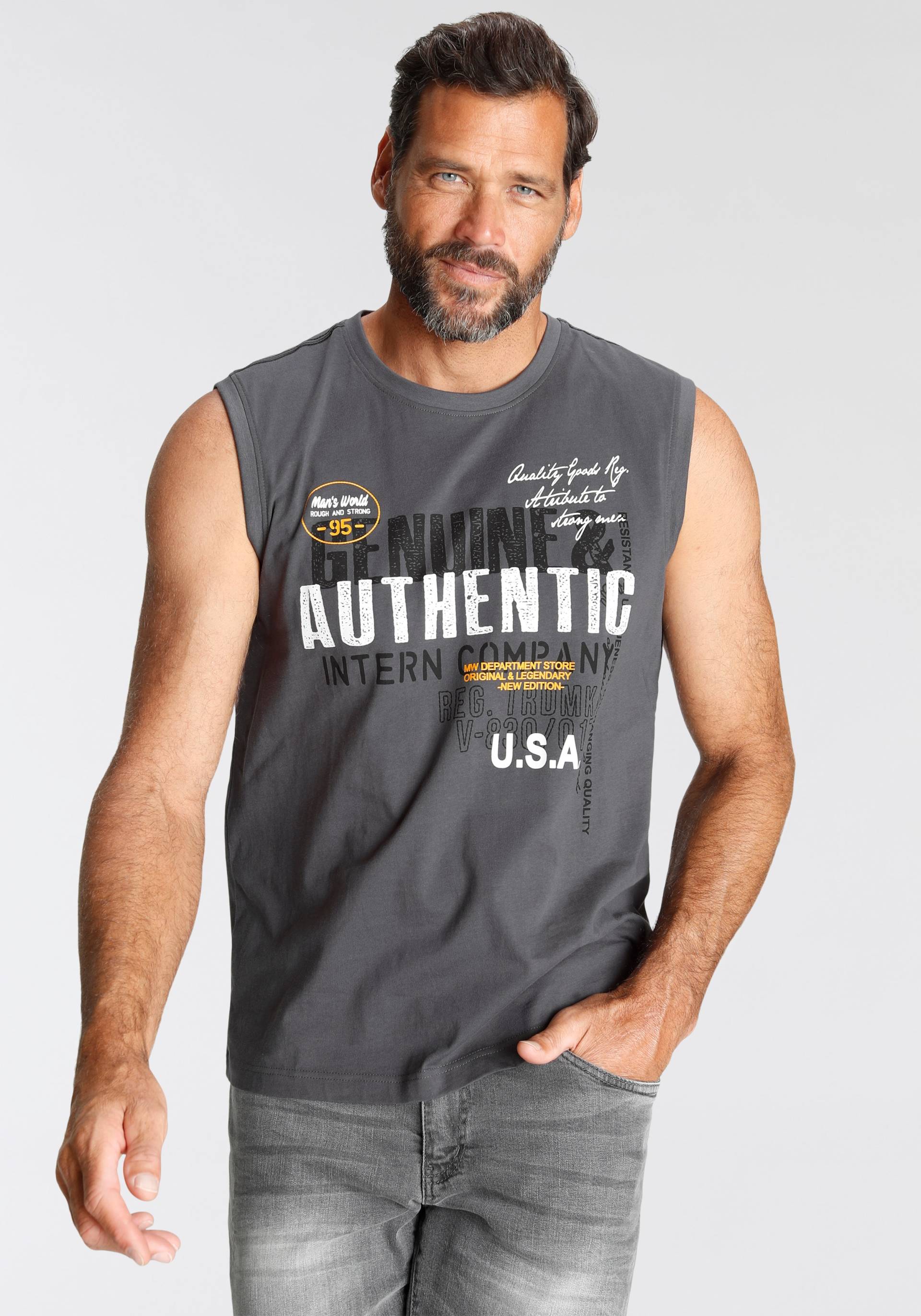 Man's World Muscleshirt, ohne Ärmel, bedruckt, Rundhalsausschnitt, aus Baumwolle Man's World Muscleshirt, ohne Ärmel, bedruckt, Rundhalsausschnitt, aus Baumwolle von mans world