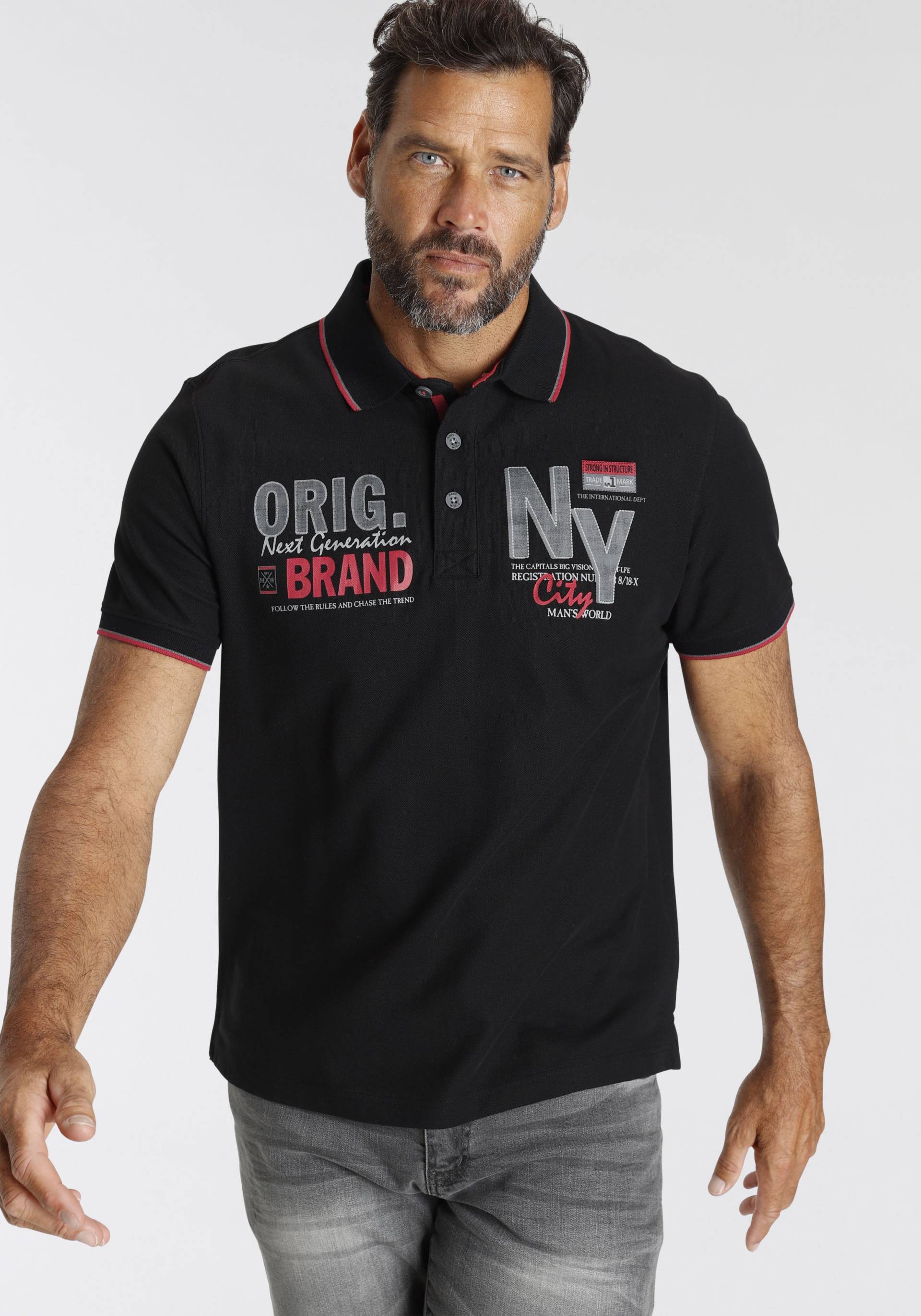 Man's World Poloshirt, Kurzarm, mit stilvollem Print, Polokragen Man's World Poloshirt, Kurzarm, mit stilvollem Print, Polokragen von mans world
