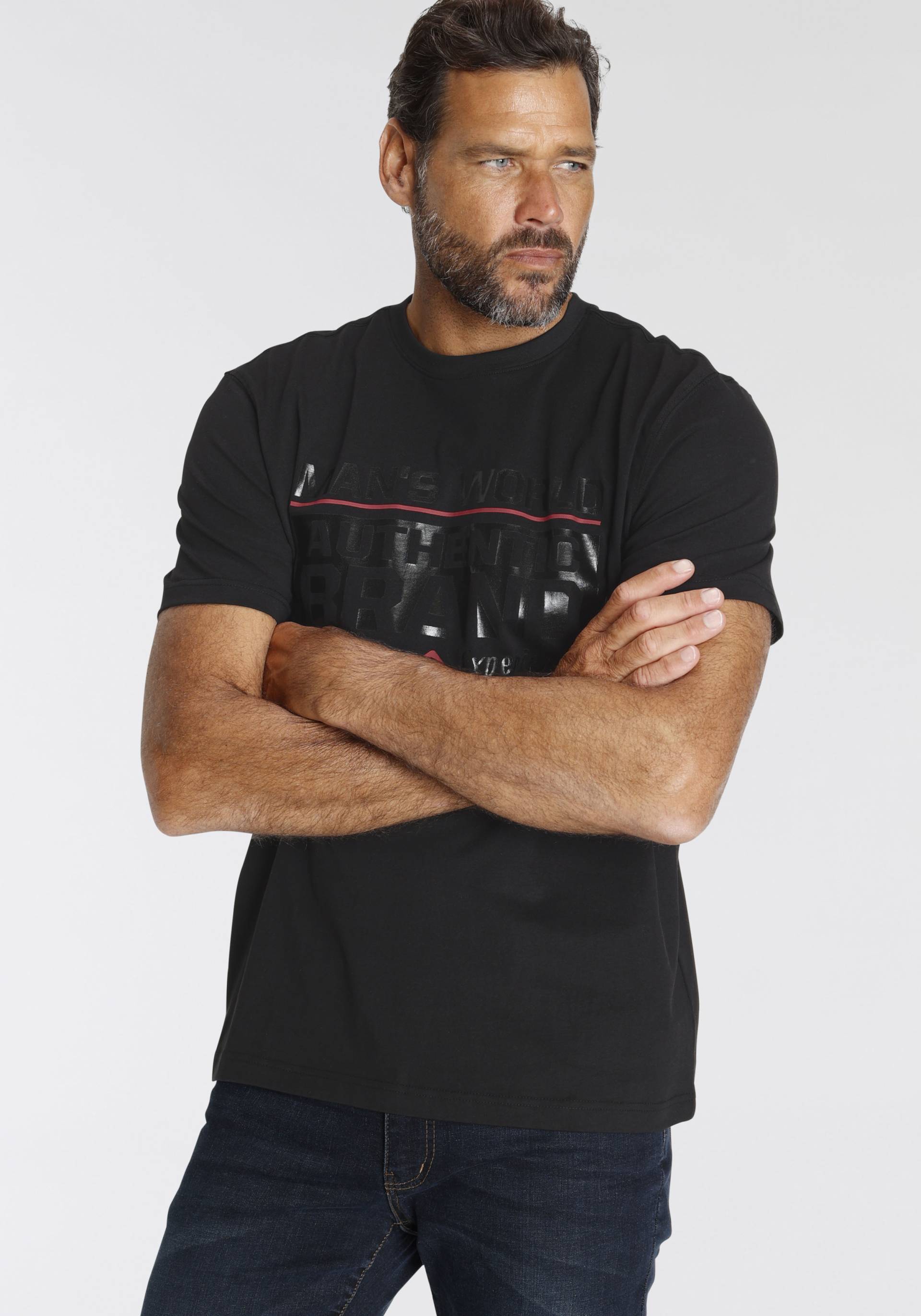 Man's World T-Shirt, Kurzarm, mit Print, Rundhals, aus Baumwolle, auch in grossen Grössen Man's World T-Shirt, Kurzarm, mit Print, Rundhals, aus Baumwolle, auch in grossen Grössen von mans world