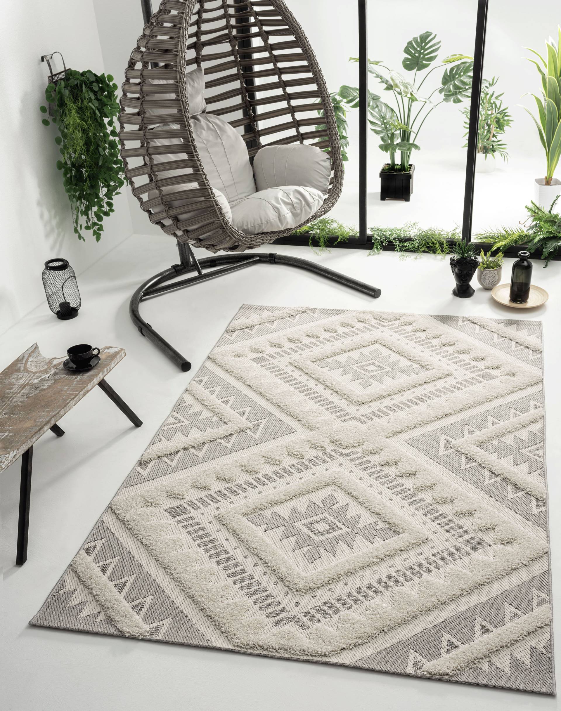 merinos Teppich »Kayra 54062«, rechteckig, Hoch Tief Struktur, Boho Style, Scandic, In- Outdoor geeignet von merinos