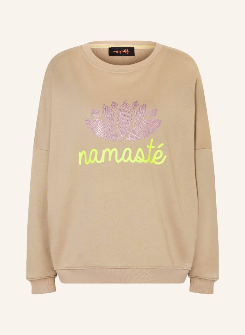 Miss Goodlife Oversized-Sweatshirt Namaste Mit Schmucksteinen beige von miss goodlife