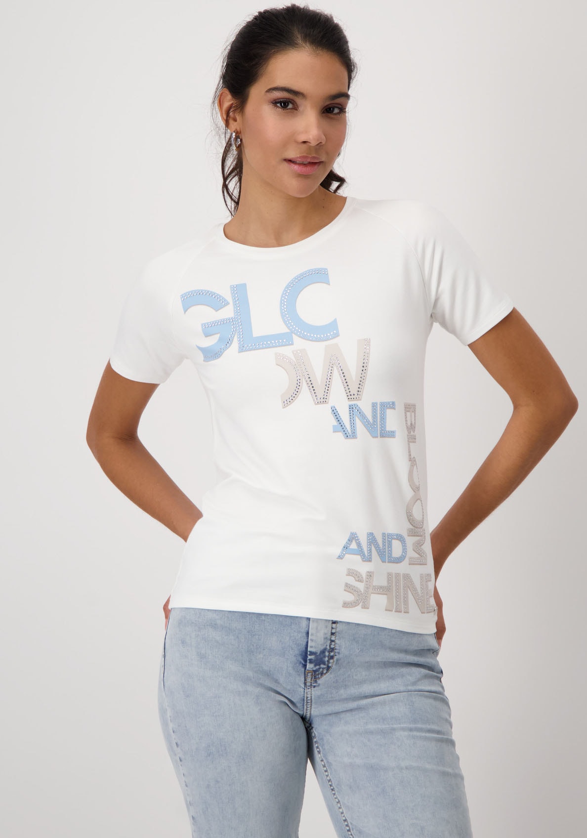 Monari Rundhalsshirt, mit Buchstabendruck und Glitzersteinchen von monari