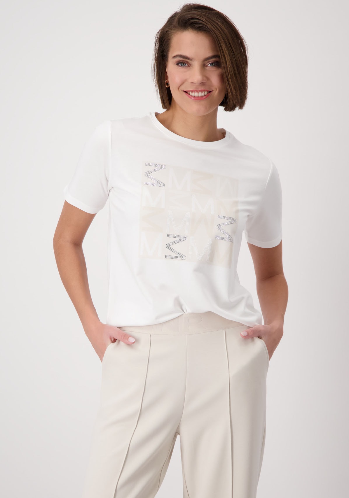 Monari Rundhalsshirt, mit Frontprint und Glitzernieten von monari