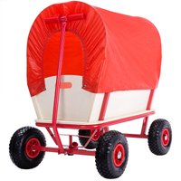 Bollerwagen Braun/Rot Holz 168x99x61cm mit Schutzdach von Deuba®