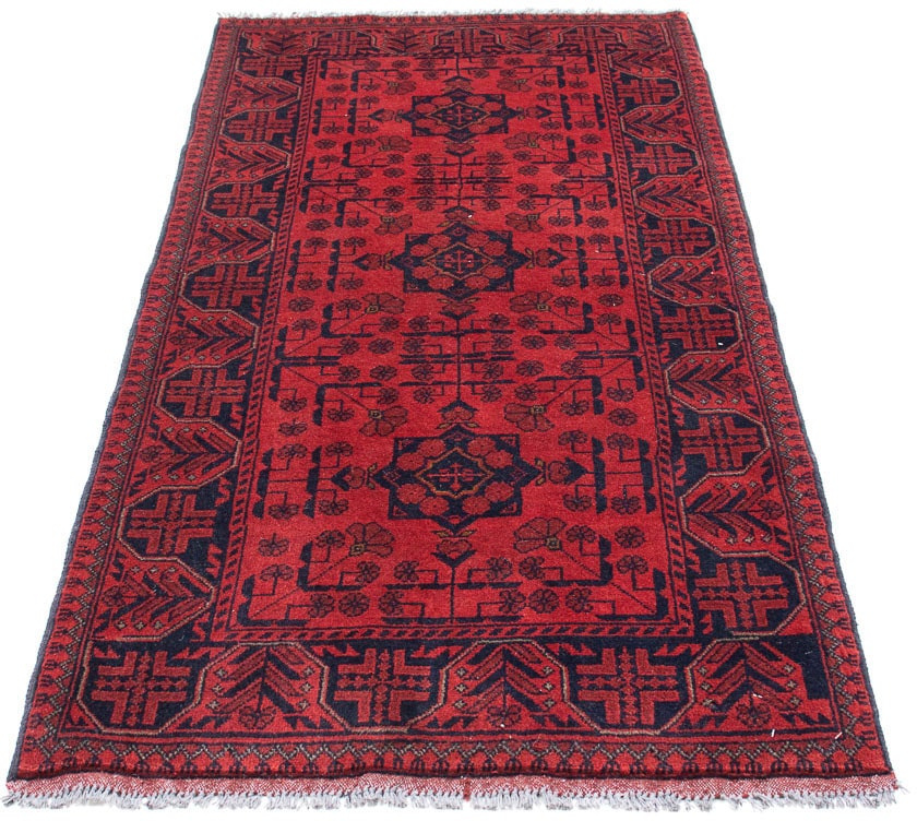 morgenland Orientteppich »Afghan - Kunduz - 190 x 83 cm - dunkelrot«, rechteckig, 7 mm Höhe, Wohnzimmer, Handgeknüpft, Einzelstück mit Zertifikat von morgenland