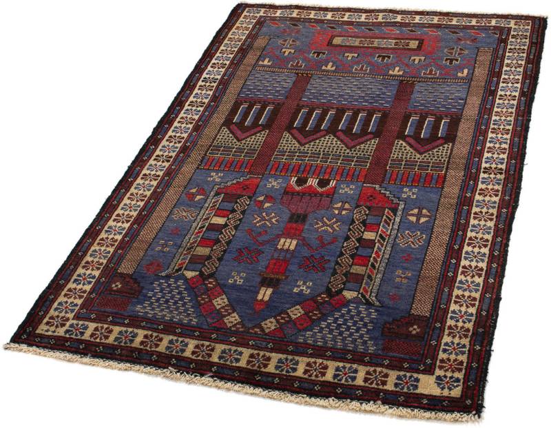 morgenland Orientteppich »Belutsch - 125 x 80 cm - blau«, rechteckig, 8 mm Höhe, Wohnzimmer, Handgeknüpft, Einzelstück mit Zertifikat von morgenland