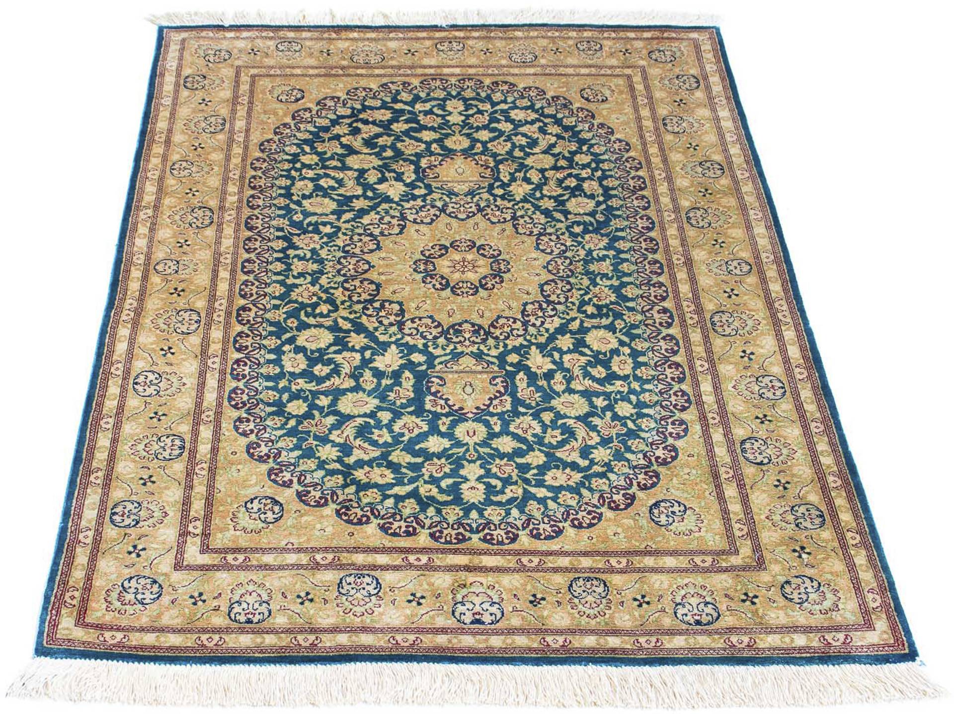 morgenland Orientteppich »Perser - Ghom - 119 x 78 cm - türkis«, rechteckig, 10 mm Höhe, Wohnzimmer, Handgeknüpft, Einzelstück mit Zertifikat von morgenland