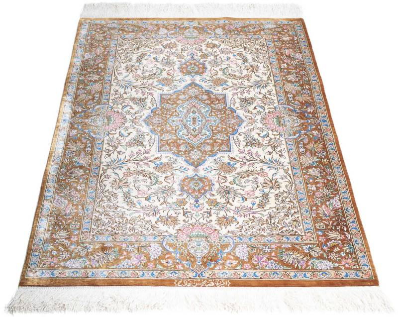 morgenland Orientteppich »Perser - Ghom - 124 x 79 cm - beige«, rechteckig, 10 mm Höhe, Wohnzimmer, Handgeknüpft, Einzelstück mit Zertifikat von morgenland