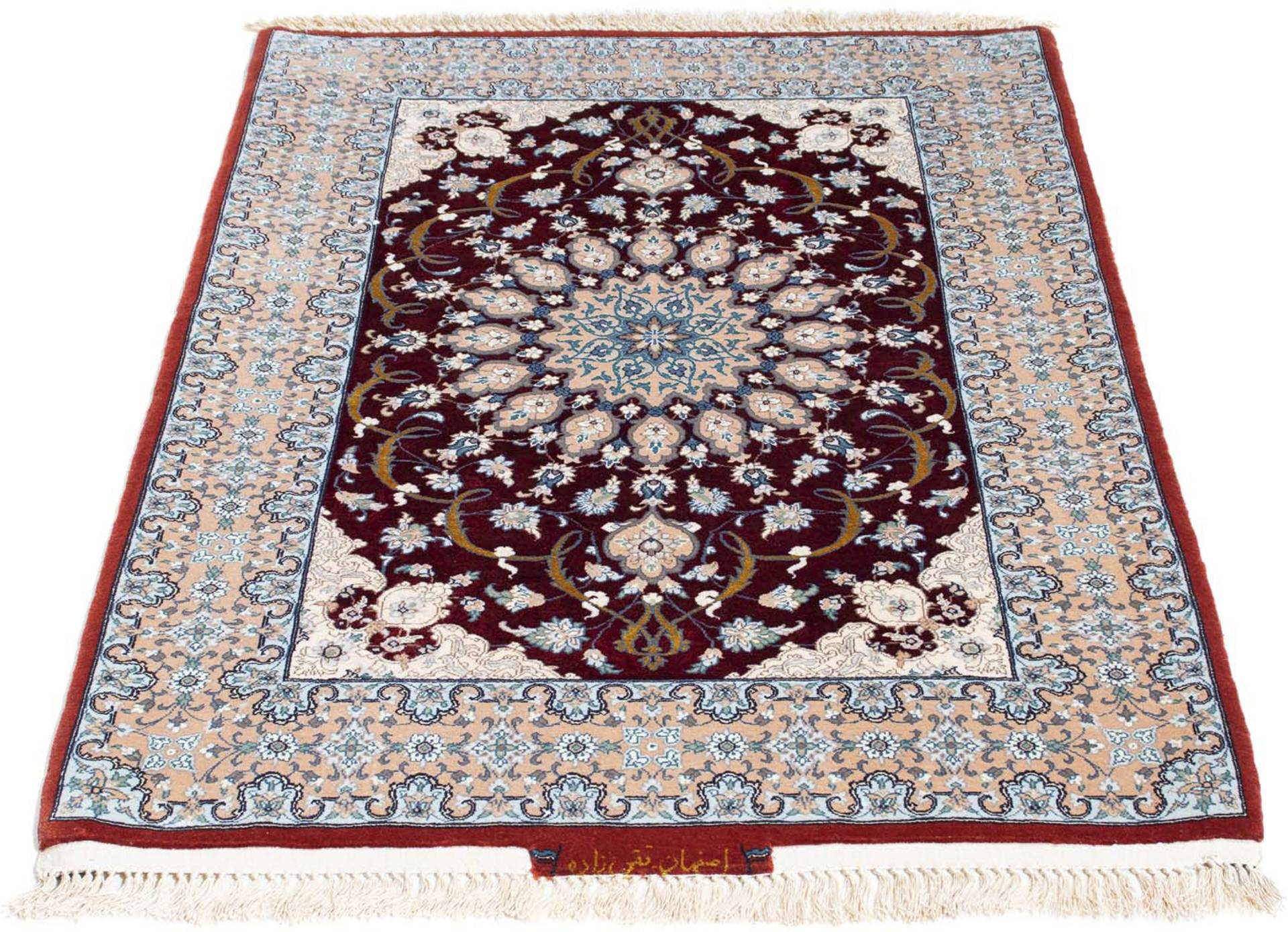 morgenland Orientteppich »Perser - Isfahan - Premium - 119 x 84 cm - dunkelrot«, rechteckig, Wohnzimmer, Handgeknüpft, Einzelstück mit Zertifikat von morgenland