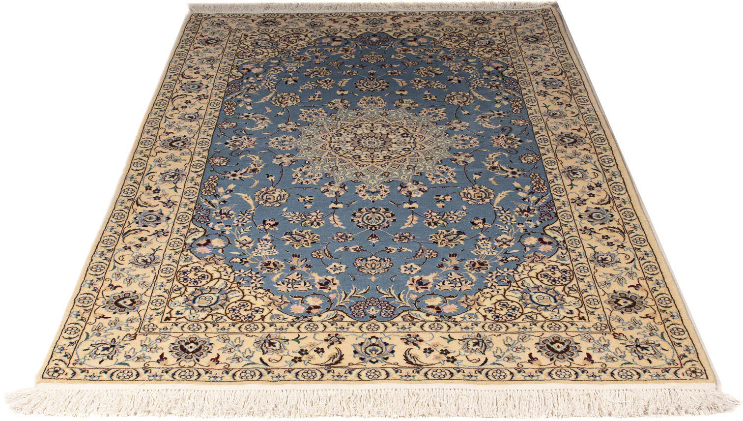 morgenland Orientteppich »Perser - Nain - Premium - 178 x 120 cm - hellblau«, rechteckig, Wohnzimmer, Handgeknüpft, Einzelstück mit Zertifikat von morgenland