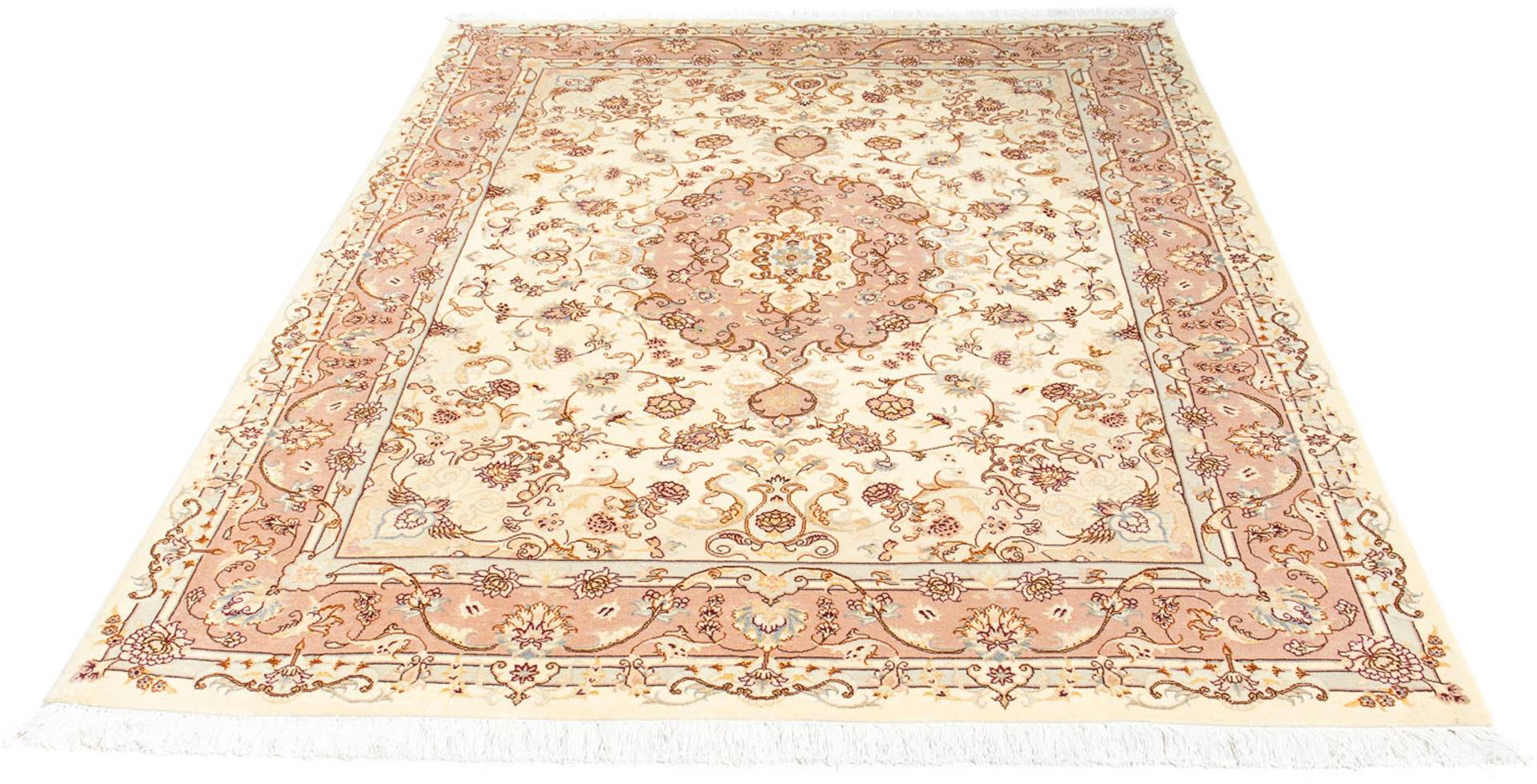 morgenland Orientteppich »Perser - Täbriz - Royal - 196 x 149 cm - beige«, rechteckig, Wohnzimmer, Handgeknüpft, Einzelstück mit Zertifikat von morgenland