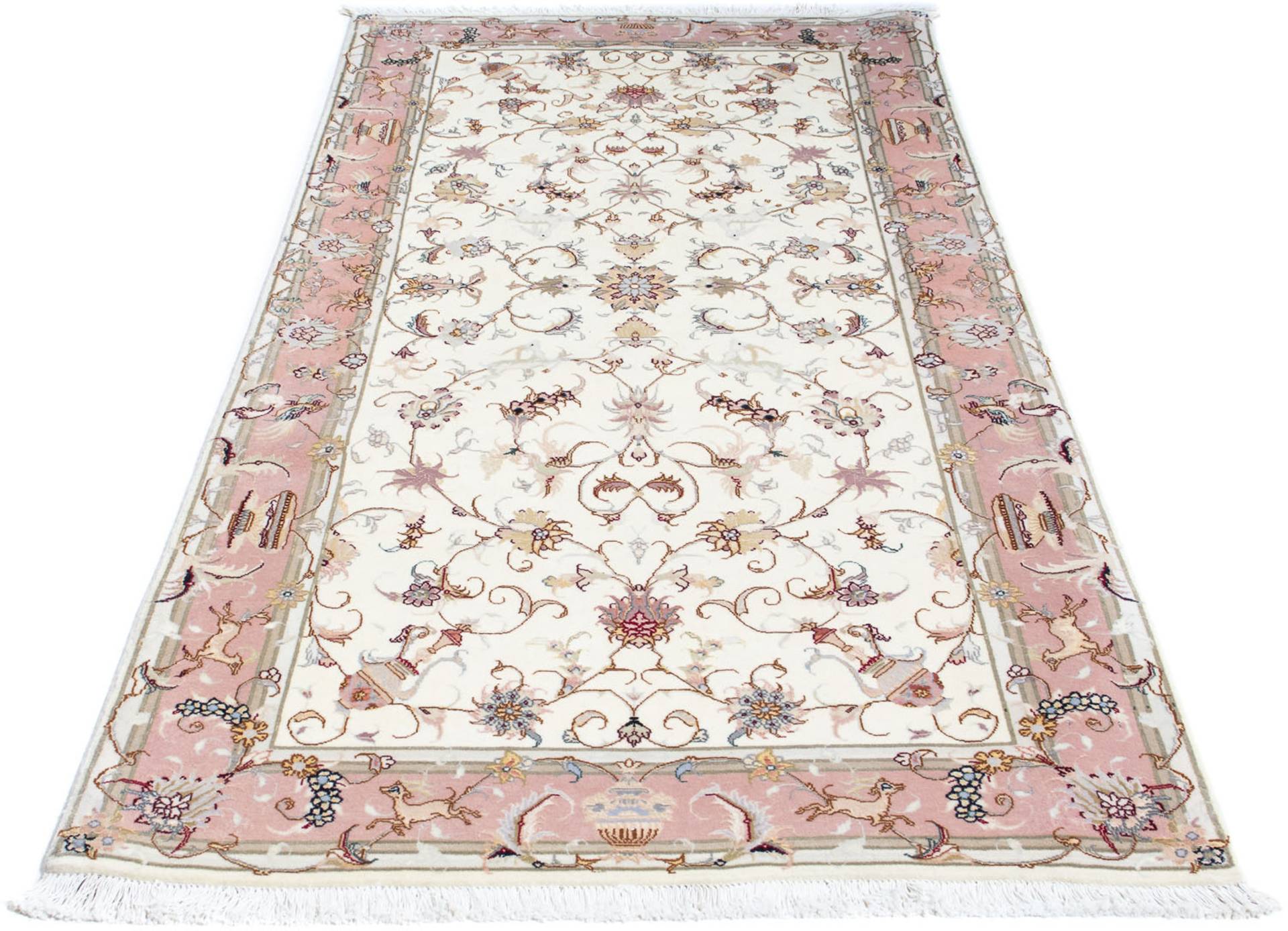 morgenland Orientteppich »Perser - Täbriz - Royal - 202 x 100 cm - beige«, rechteckig, Wohnzimmer, Handgeknüpft, Einzelstück mit Zertifikat von morgenland