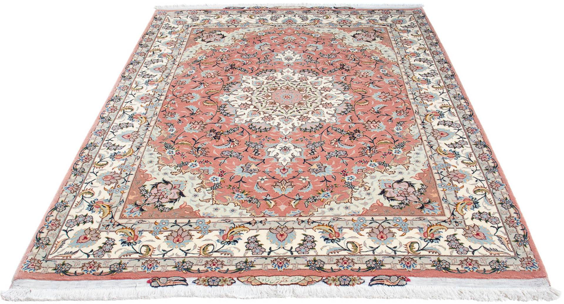 morgenland Orientteppich »Perser - Täbriz - Royal - 204 x 154 cm - rosa«, rechteckig, 7 mm Höhe, Wohnzimmer, Handgeknüpft, Einzelstück mit Zertifikat von morgenland