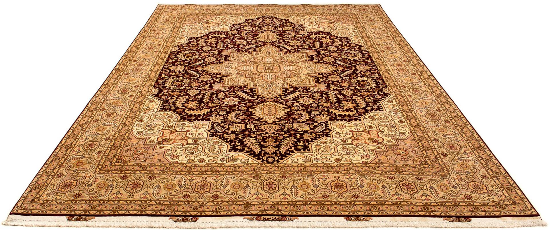 morgenland Orientteppich »Perser - Täbriz - Royal - 346 x 245 cm - hellbraun«, rechteckig, Wohnzimmer, Handgeknüpft, Einzelstück mit Zertifikat von morgenland