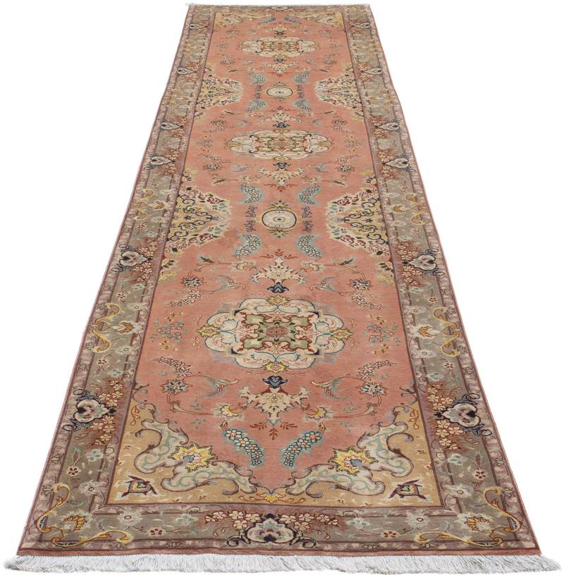 morgenland Orientteppich »Perser - Täbriz - Royal - 389 x 93 cm - hellrot«, rechteckig, 7 mm Höhe, Wohnzimmer, Handgeknüpft, Einzelstück mit Zertifikat von morgenland