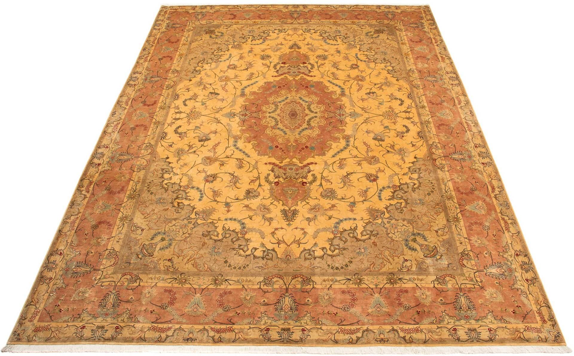 morgenland Orientteppich »Perser - Täbriz - Royal - 398 x 306 cm - gold«, rechteckig, Wohnzimmer, Handgeknüpft, Einzelstück mit Zertifikat von morgenland