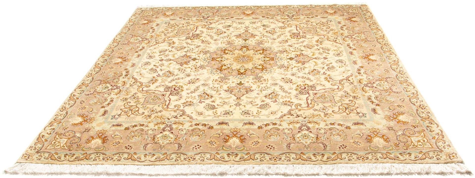 morgenland Orientteppich »Perser - Täbriz - Royal quadratisch - 210 x 202 cm - beige«, quadratisch, Wohnzimmer, Handgeknüpft, Einzelstück mit Zertifikat von morgenland