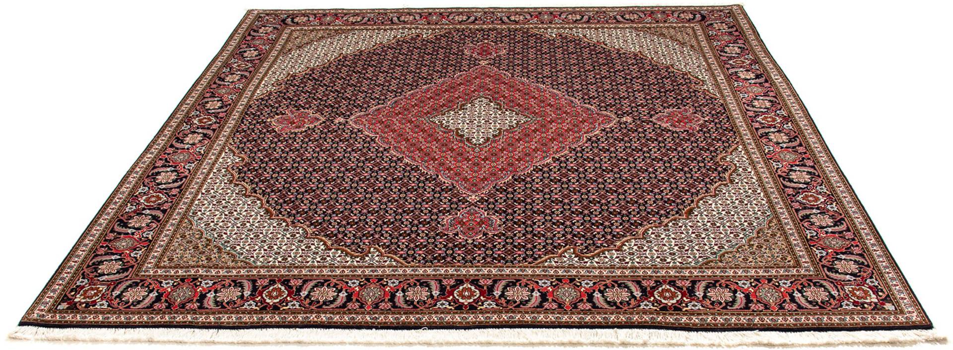 morgenland Orientteppich »Perser - Täbriz quadratisch - 203 x 202 cm - dunkelblau«, quadratisch, Wohnzimmer, Handgeknüpft, Einzelstück mit Zertifikat von morgenland