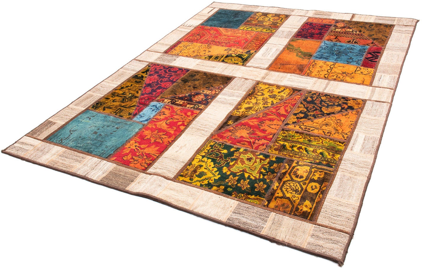 morgenland Teppich »Patchwork - 221 x 161 cm - mehrfarbig«, rechteckig, 7 mm Höhe, Wohnzimmer, Handgeknüpft, Einzelstück mit Zertifikat von morgenland