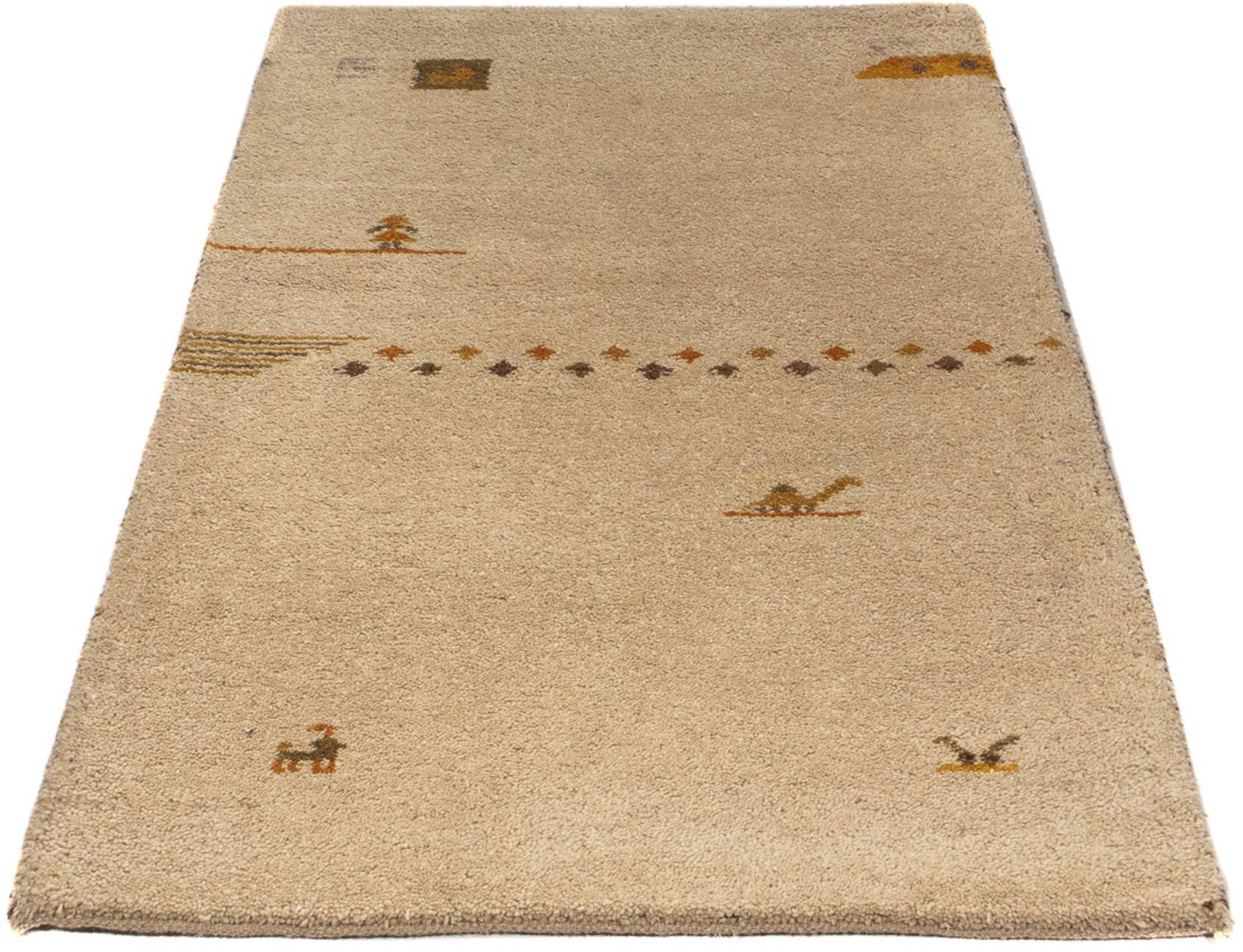 morgenland Wollteppich »Gabbeh - Indus - 120 x 70 cm - beige«, rechteckig, Wohnzimmer, Handgeknüpft, Einzelstück mit Zertifikat von morgenland