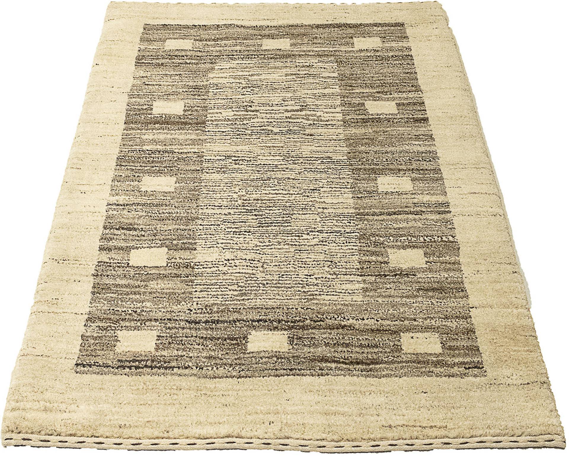 morgenland Wollteppich »Gabbeh - Indus - 122 x 76 cm - beige«, rechteckig, Wohnzimmer, Handgeknüpft, Einzelstück mit Zertifikat von morgenland