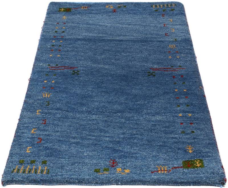 morgenland Wollteppich »Gabbeh - Indus - 140 x 70 cm - blau«, rechteckig, 18 mm Höhe, Wohnzimmer, Handgeknüpft, Einzelstück mit Zertifikat von morgenland